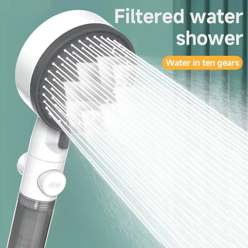 Premium 8-Mode Adjustable Shower Head with Water Filter - High-Pressure Portable Design with One-Key Stop for Bathroom Use